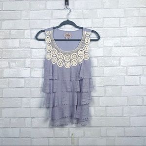 Anthropologie Deletta Purple Pima Cotton Tiered Ruffle Lace Tank Top